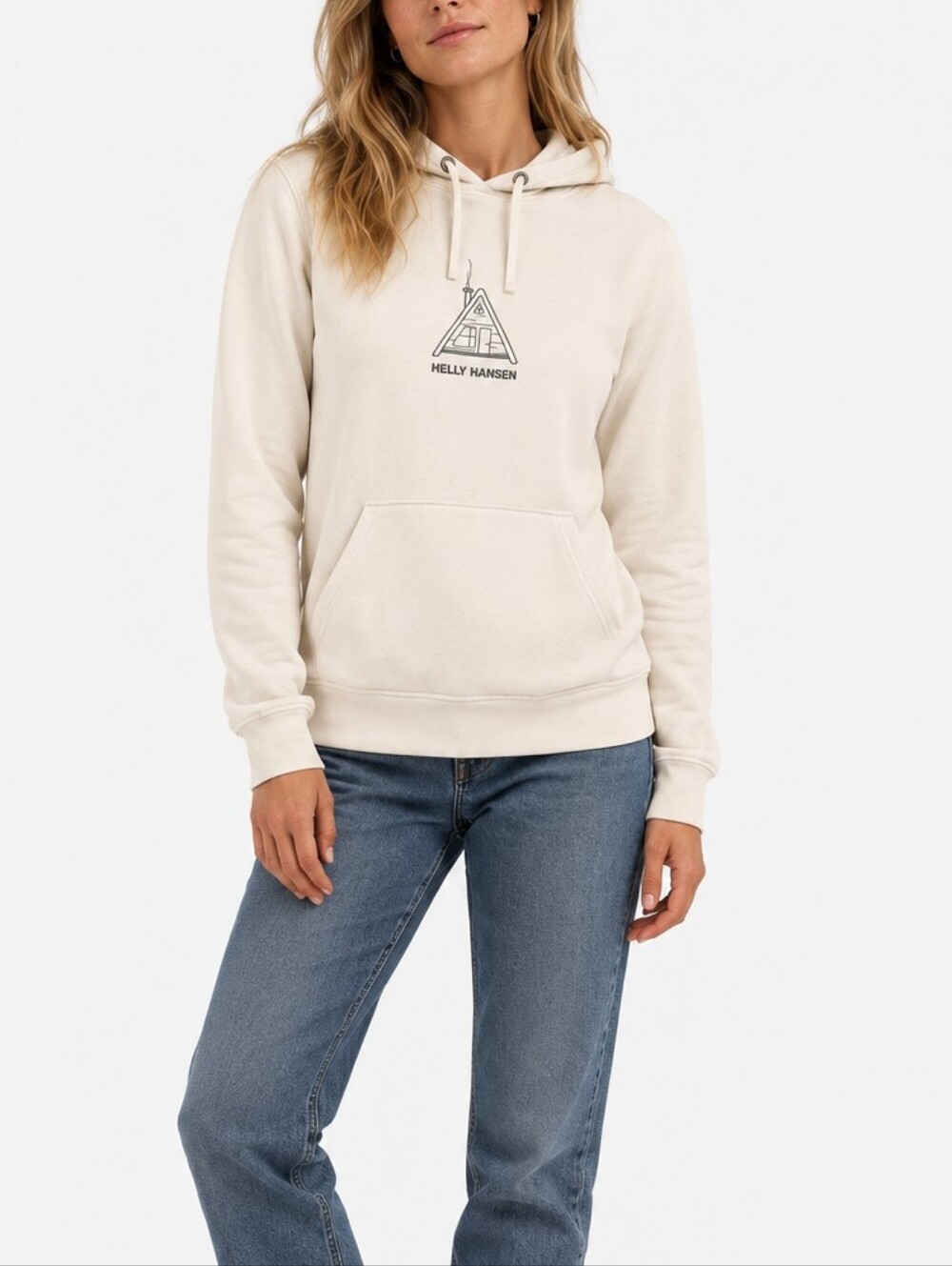 Helly Hansen XS Women's Hoodie | Off White With Cabin Graphic | Fleece Lined |